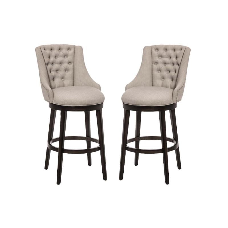 Home Square 2 Piece Swivel Upholstered Fabric Counter Stool Set in Cream