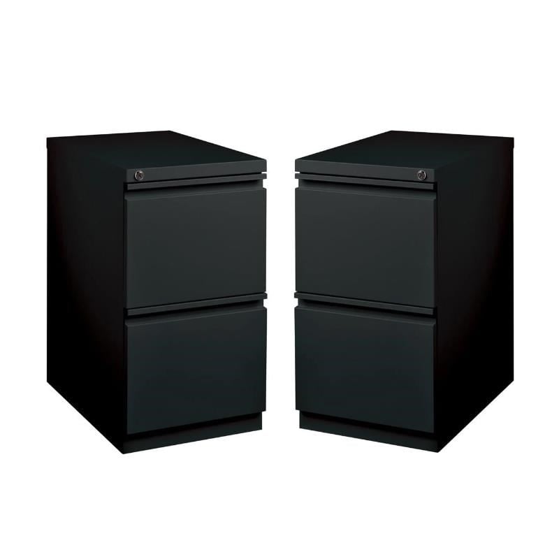 Home Square Pedestal 2 Drawer Filing Cabinet Set in Black (Set of 2)