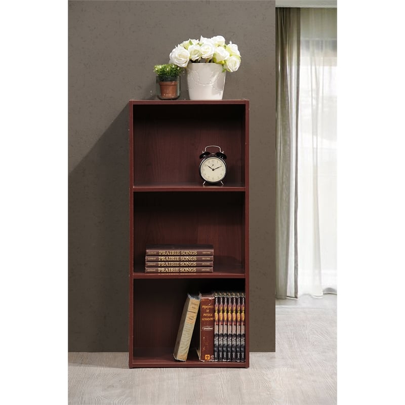 Home Square 3 Shelf Versatil Wooden Bookcase Set in Mahogany (Set of 2)