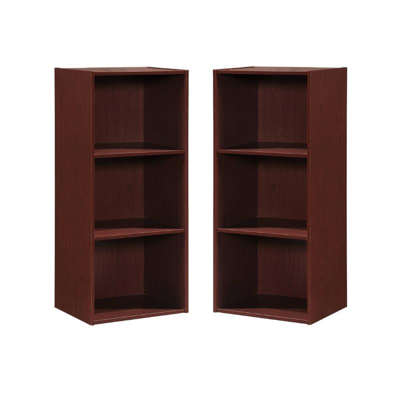 Home Square 3 Shelf Versatil Wooden Bookcase Set in Mahogany (Set of 2)