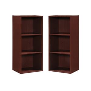home square 3 shelf versatil wooden bookcase set in mahogany (set of 2)