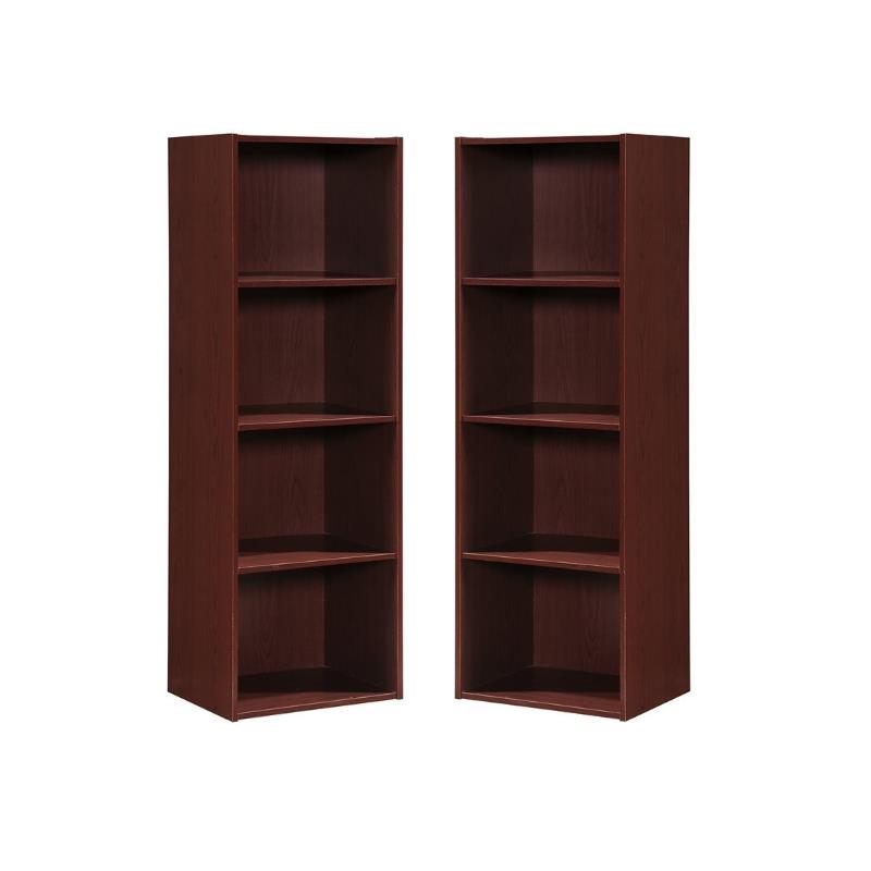Home Square 4 Shelf Versatil Wooden Bookcase Set in Mahogany (Set of 2 ...