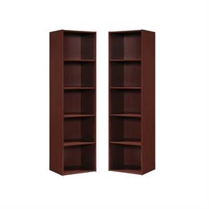 home square 5 shelf versatil wooden bookcase set in mahogany (set of 2)