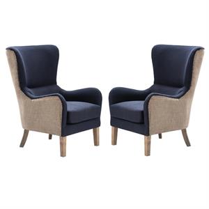 home square 2 piece wingback fabric accent chair set in brown and navy
