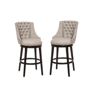 Home Square 2 Piece Tufted Swivel Polyester Fabric Bar Stool Set in Cream