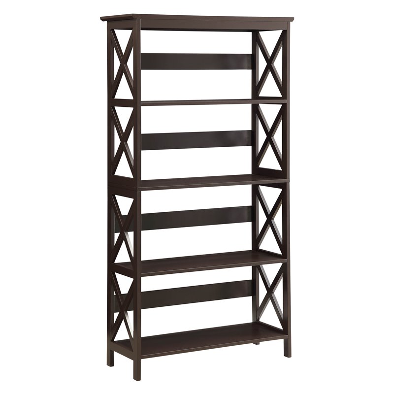 Home Square 5 Tier Shelf Wood Bookcase Set in Espresso (Set of 2)