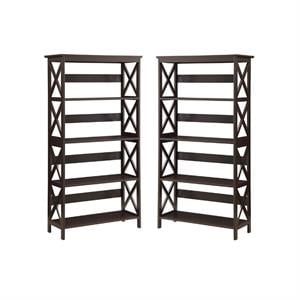 Home Square 5 Tier Shelf Wood Bookcase Set in Espresso (Set of 2)