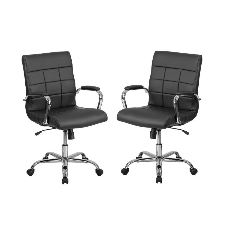 Home Square 2 Piece Swivel Mid Back Faux Leather Office Chair Set in Black