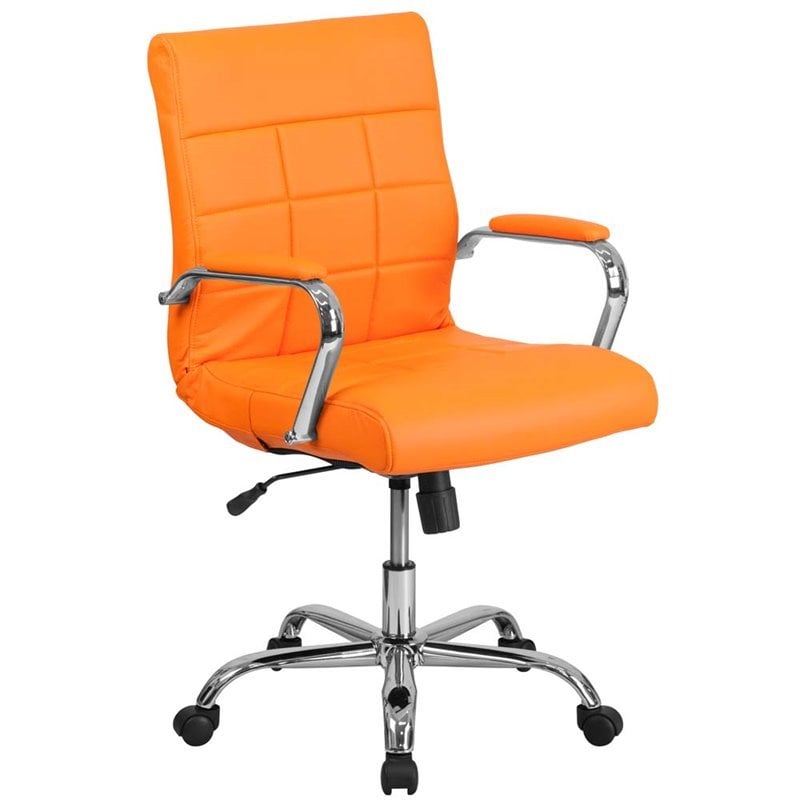 Home Square 2 Piece Swivel Mid Back Faux Leather Office Chair Set in Orange