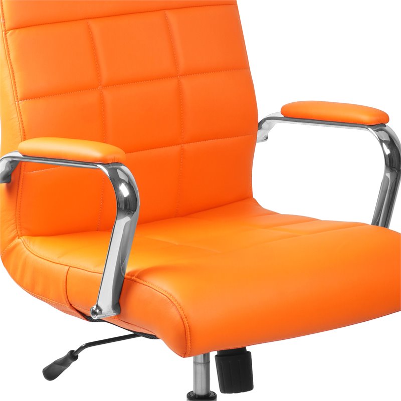 Home Square 2 Piece Swivel Mid Back Faux Leather Office Chair Set in Orange