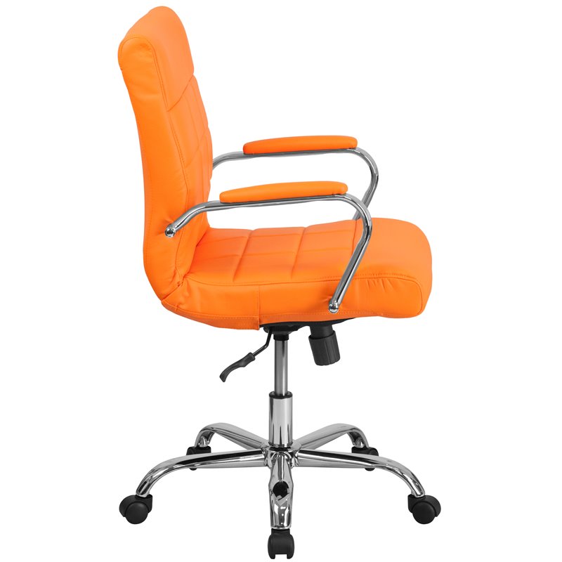 Home Square 2 Piece Swivel Mid Back Faux Leather Office Chair Set in Orange