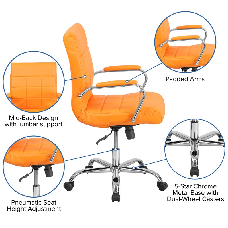 Home Square 2 Piece Swivel Mid Back Faux Leather Office Chair Set in Orange