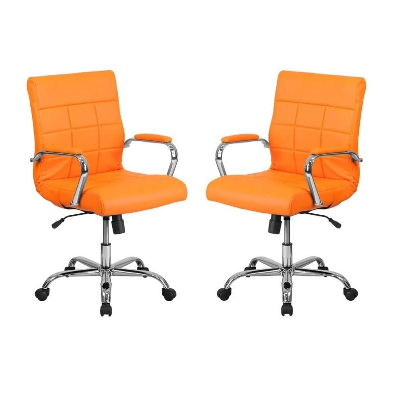Home Square 2 Piece Swivel Mid Back Faux Leather Office Chair Set in Orange