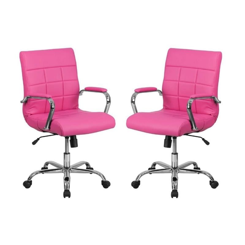 Home Square 2 Piece Swivel Mid Back Faux Leather Office Chair Set in Pink