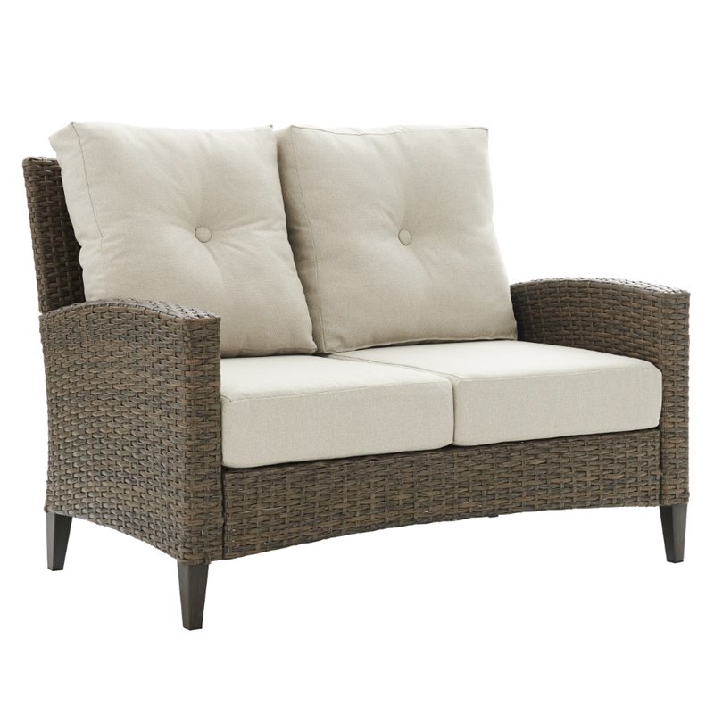 Home Square 2 Piece Outdoor Wicker High Back Loveseat Set in Beige