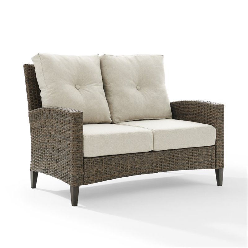 Home Square 2 Piece Outdoor Wicker High Back Loveseat Set in Beige