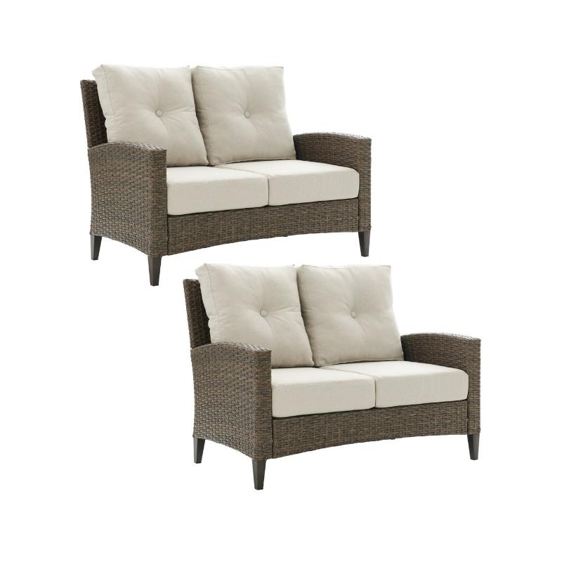 Home Square 2 Piece Outdoor Wicker High Back Loveseat Set in Beige