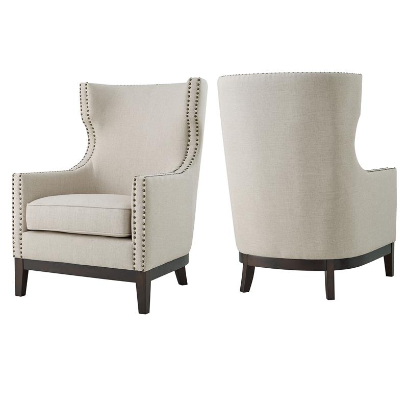 Home Square 2 Piece Linen Accent Chair Set with Nailhead Trim in Beige