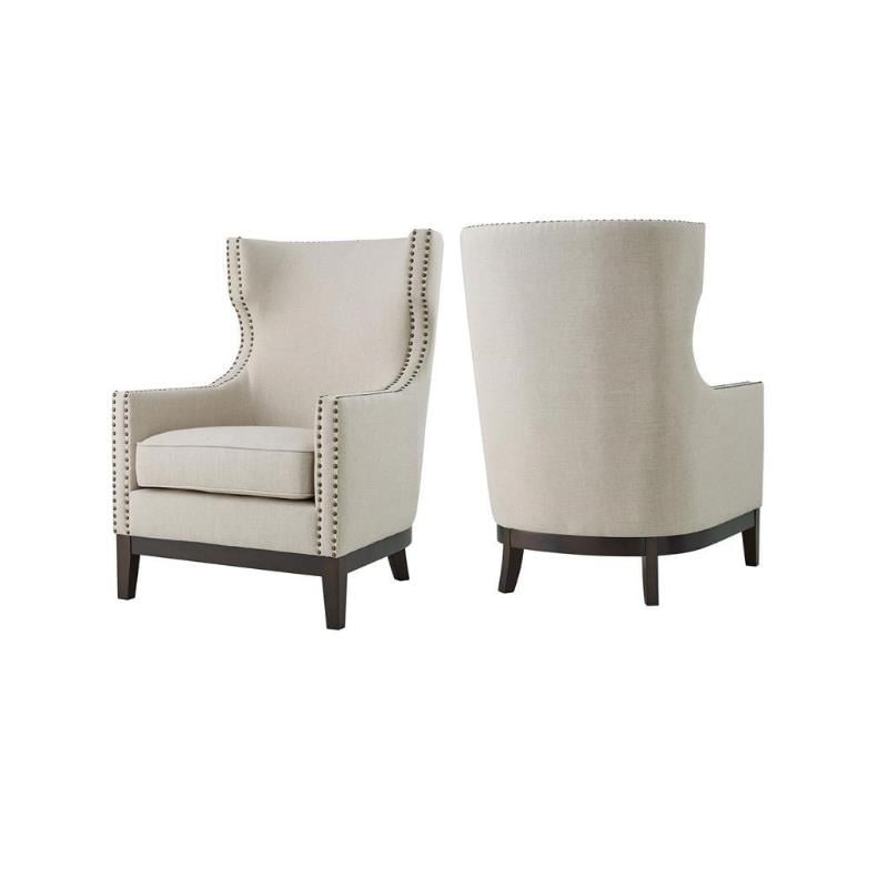 Home Square 2 Piece Linen Accent Chair Set with Nailhead Trim in Beige