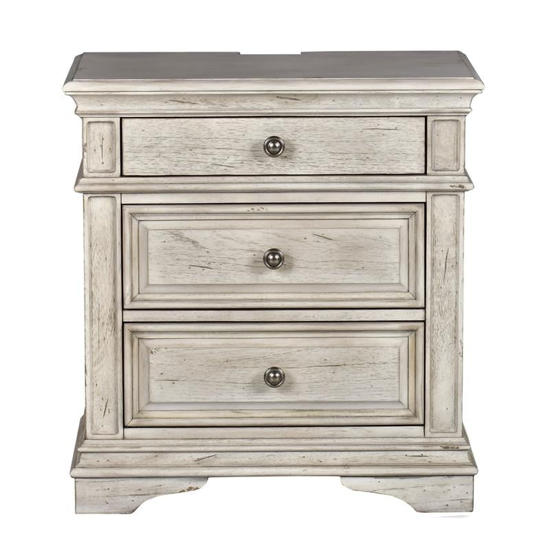 Home Square 3 Drawer Wood Nightstand Set in Rustic Ivory (Set of 2)