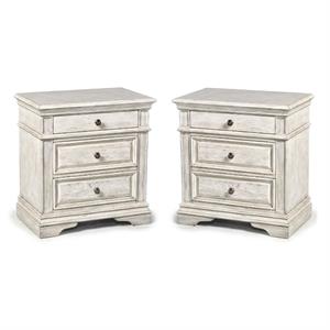 home square 3 drawer wood nightstand set in rustic ivory (set of 2)