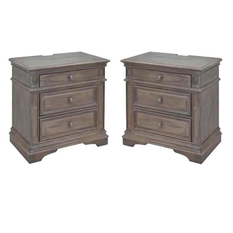 Home Square 3 Drawer Wood Nightstand Set in Driftwood Gray (Set of 2)