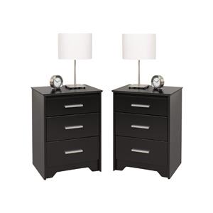 Home Square Tall 3 Drawer Wood Nightstand Set in Black (Set of 2)