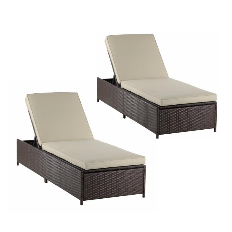 Home Square 2 Piece Wicker Patio Storage Chaise Lounge Set in Brown
