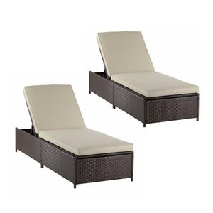 home square 2 piece wicker patio storage chaise lounge set in brown