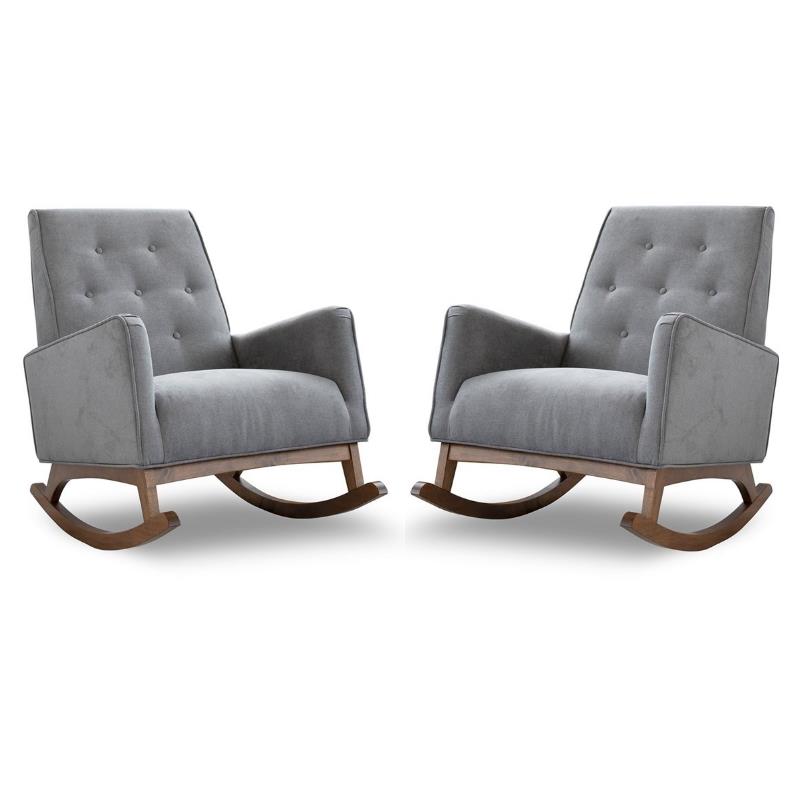 Home Square 2 Piece Upholstered Fabric Rocking Chair Set in Light Gray