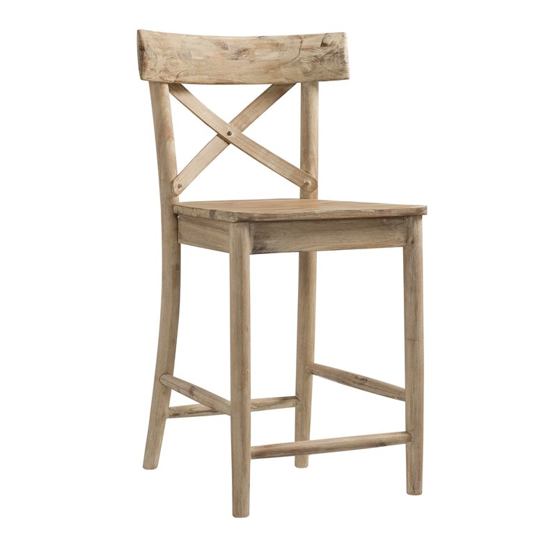 Home Square 2 Piece Rustic Solid Wooden Counter Height Stool Set in Natural
