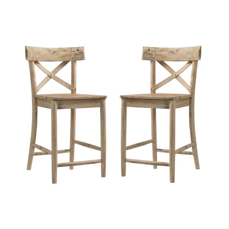 Home Square 2 Piece Rustic Solid Wooden Counter Height Stool Set in Natural