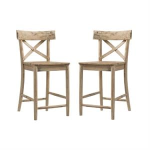 Home Square 2 Piece Rustic Solid Wooden Counter Height Stool Set in Natural