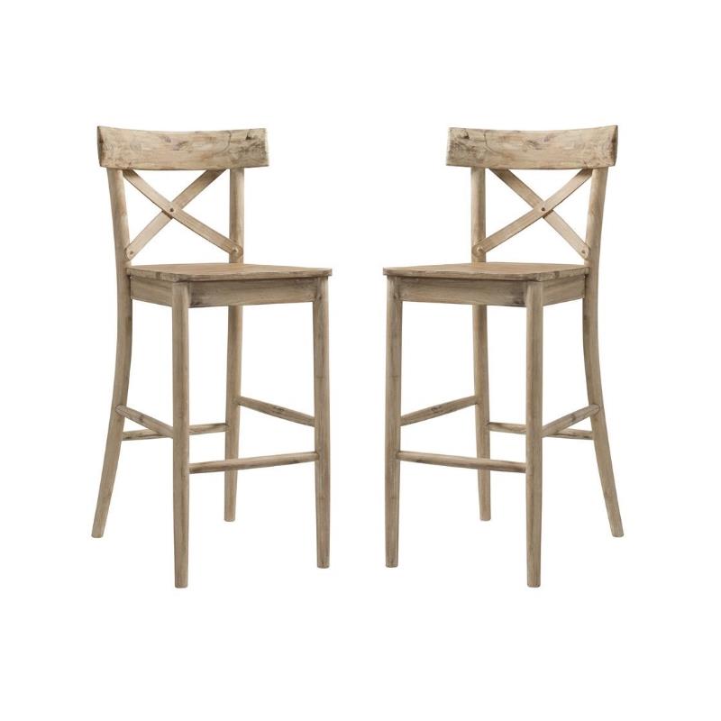 Home Square 2 Piece Rustic Solid Wooden Bar Stool Set in Natural