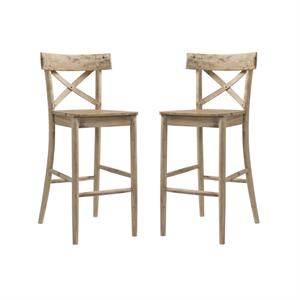 Home Square 2 Piece Rustic Solid Wooden Bar Stool Set in Natural