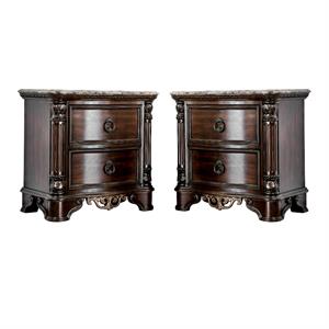 jordan transitional wood and marble top nightstand in brown cherry set of 2