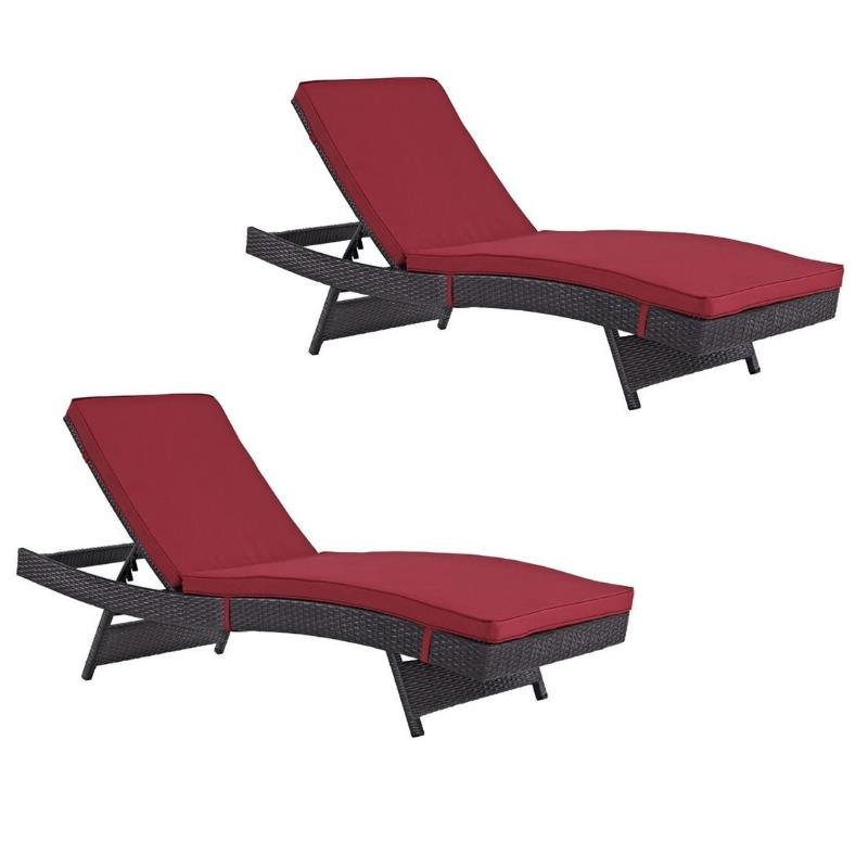 Home Square 2 Piece Adjustable Patio Chaise Lounge Set in Red