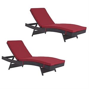 Home Square 2 Piece Adjustable Patio Chaise Lounge Set in Red