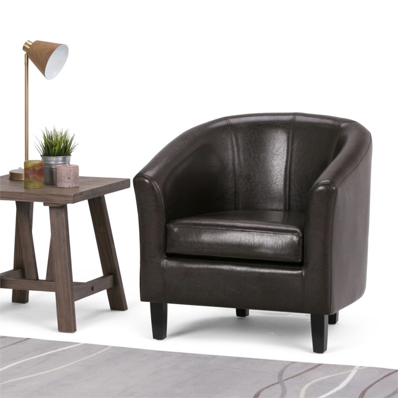 Home Square 2 Piece Contemporary Faux Leather Tub Chair Set in Dark Brown