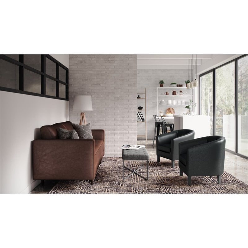 Home Square 2 Piece Contemporary Faux Leather Tub Chair Set in Black