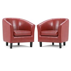 home square 2 piece contemporary faux leather tub chair set in red
