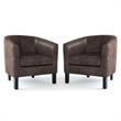 Home Square 2 Piece Contemporary Faux Leather Tub Chair Set in Distressed Brown