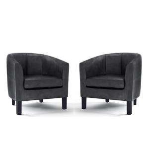 home square 2 piece contemporary faux leather tub chair set in distressed black