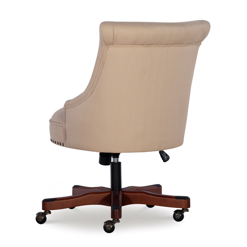 Home Square 2 Piece Sinclair Wood Upholstered Office Chair Set in Beige