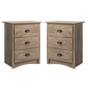 home square 3 drawer wooden nightstand set in drifted gray (set of 2)