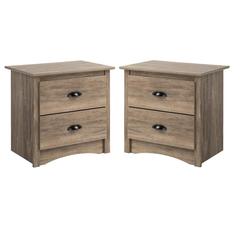 Home Square 2 Drawer Wooden Nightstand Set in Drifted Gray (Set of 2)