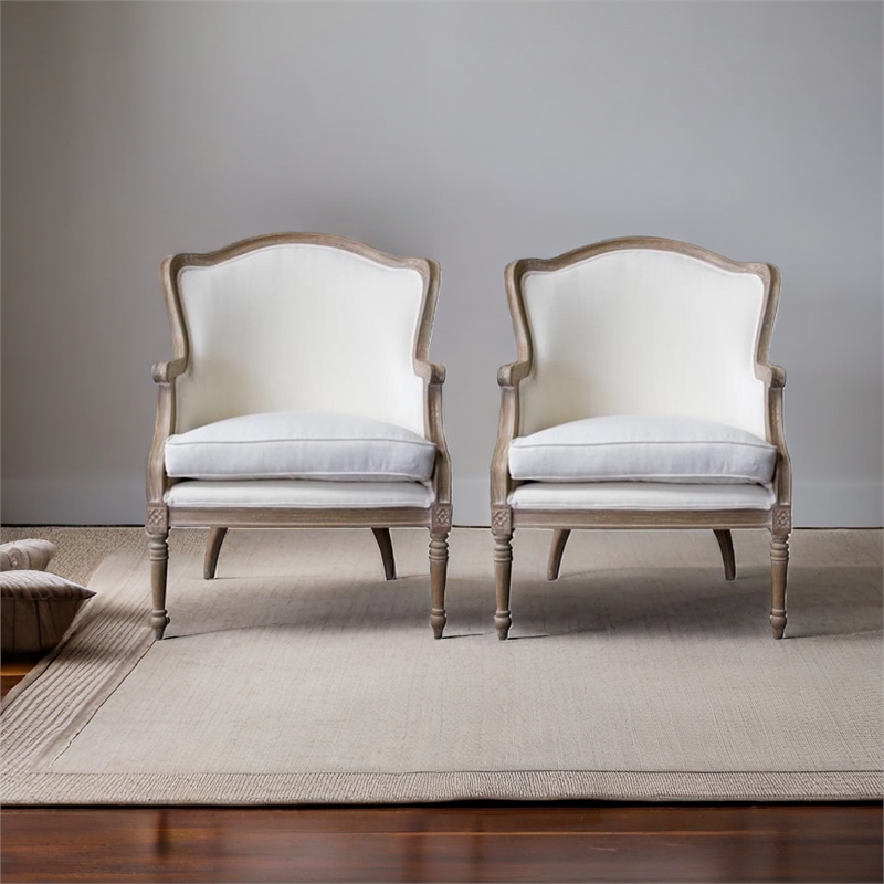 Home Square 2 Piece Cotton Fabric Accent Chair Set in Beige and Brown Oak