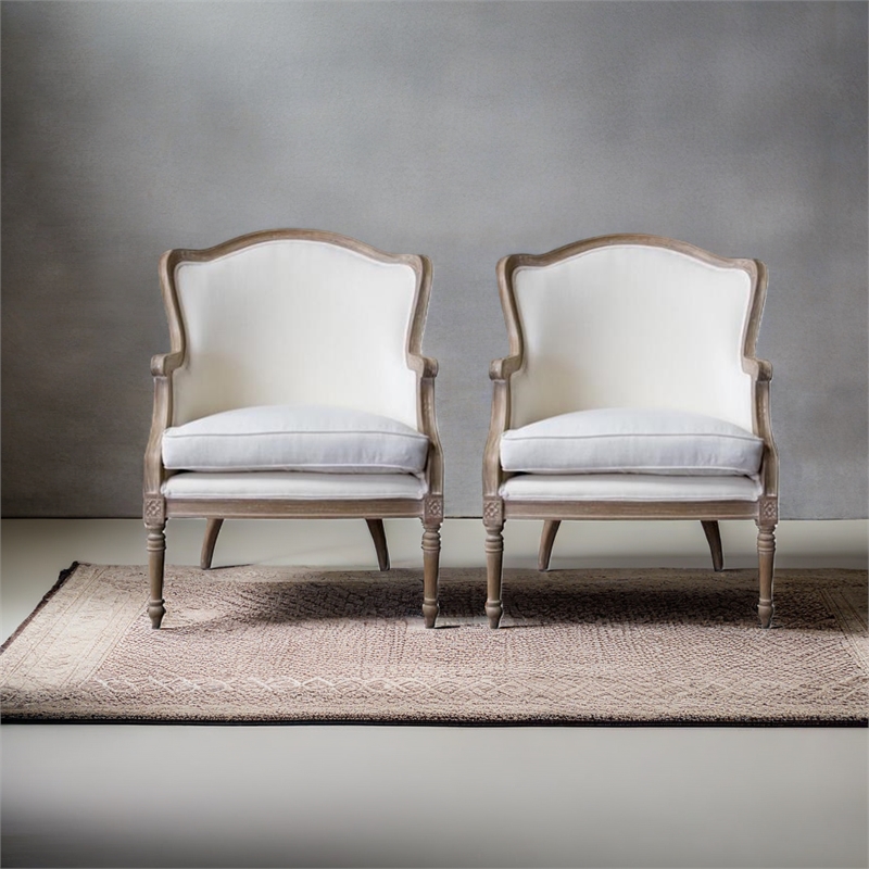 Home Square 2 Piece Cotton Fabric Accent Chair Set in Beige and Brown Oak