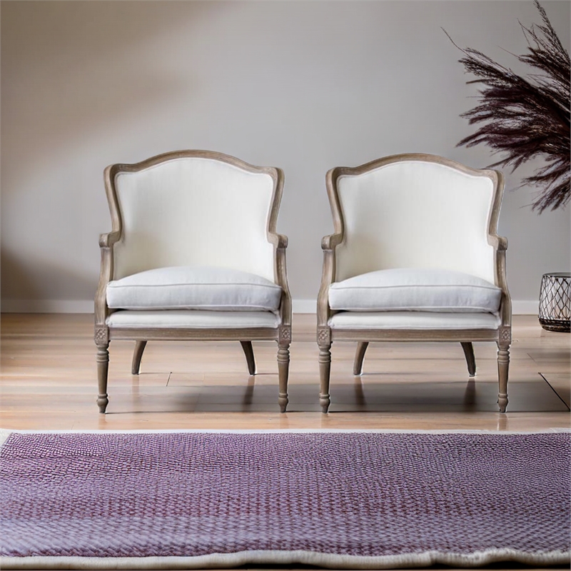 Home Square 2 Piece Cotton Fabric Accent Chair Set in Beige and Brown Oak