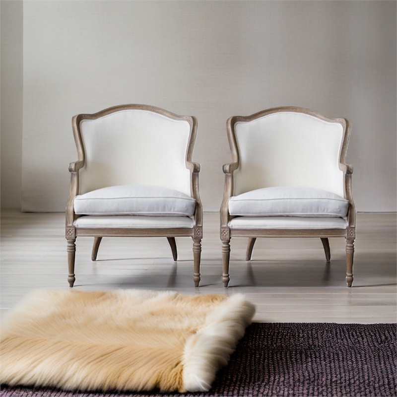 Home Square 2 Piece Cotton Fabric Accent Chair Set in Beige and Brown Oak